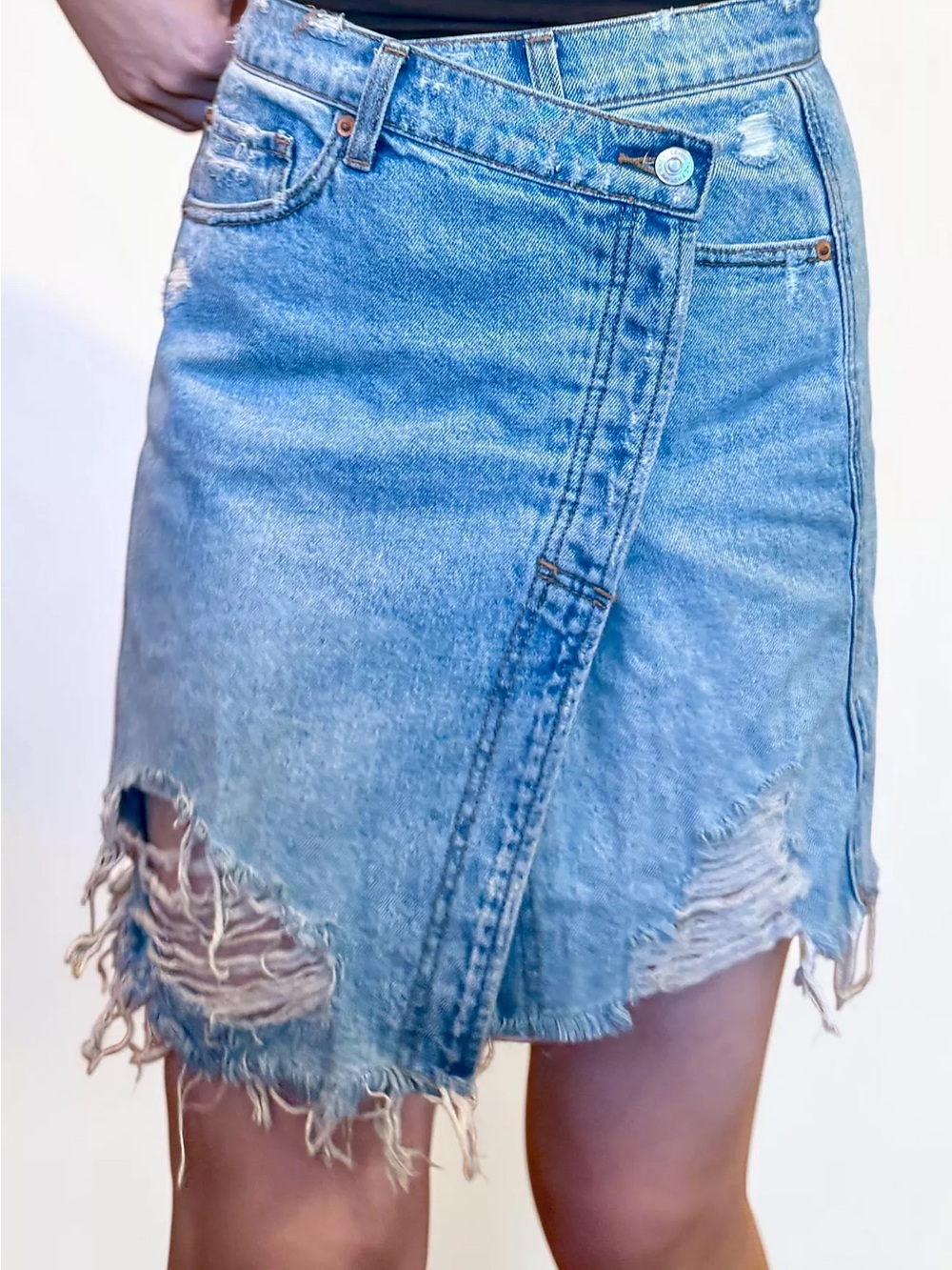 Free People Thrashed Jean Mini Skirt